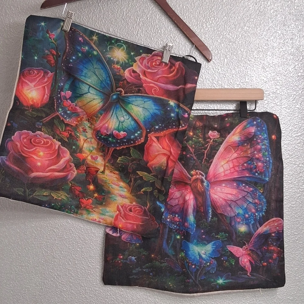 NEW Set Of 2 Butterflt Garden Pillow Covers